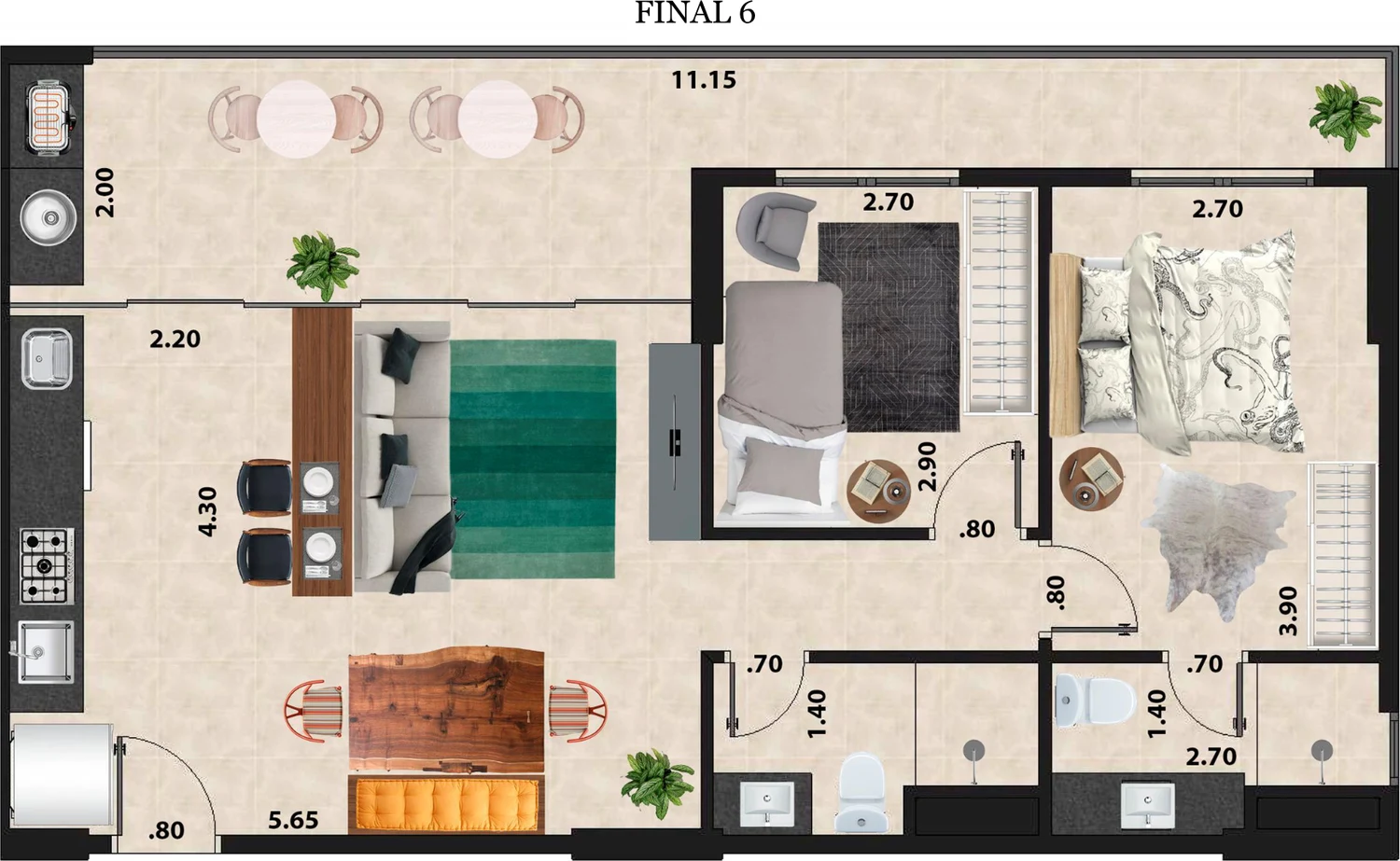Planta humanizada — Final 6 · 2 dorms com suíte